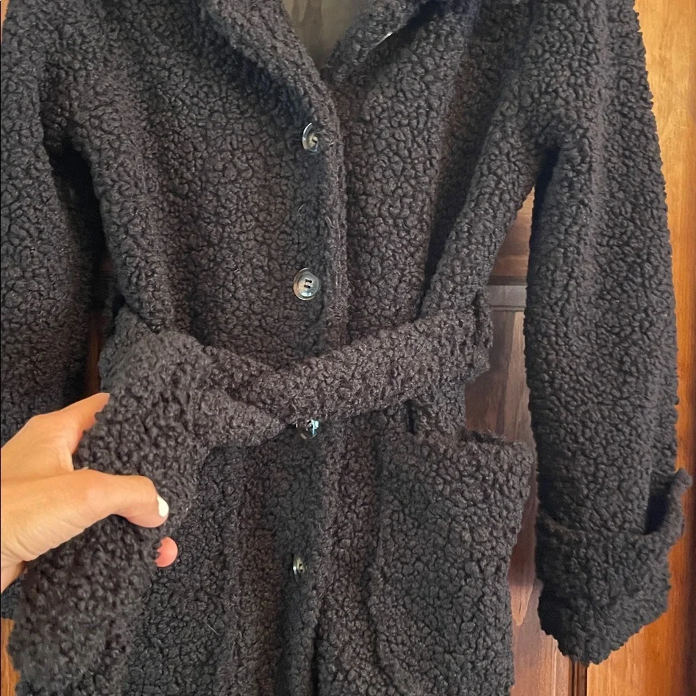 Women's Black Teddy Trench Coat Small - Picture 8 of 10